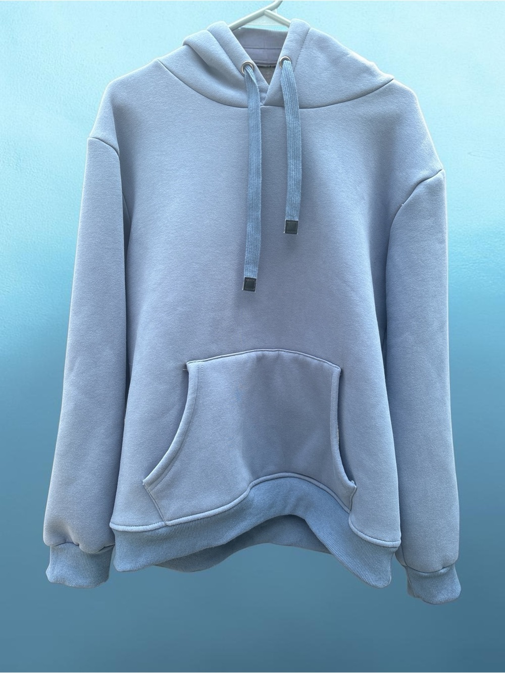 Men's Light Blue Pullover Hoodie with Kangaroo Pocket